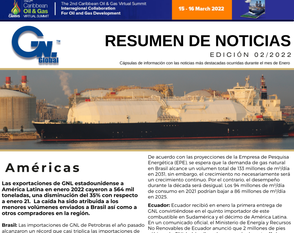 Resumen de Noticias. Edición Febrero 2022. GNL GLOBAL