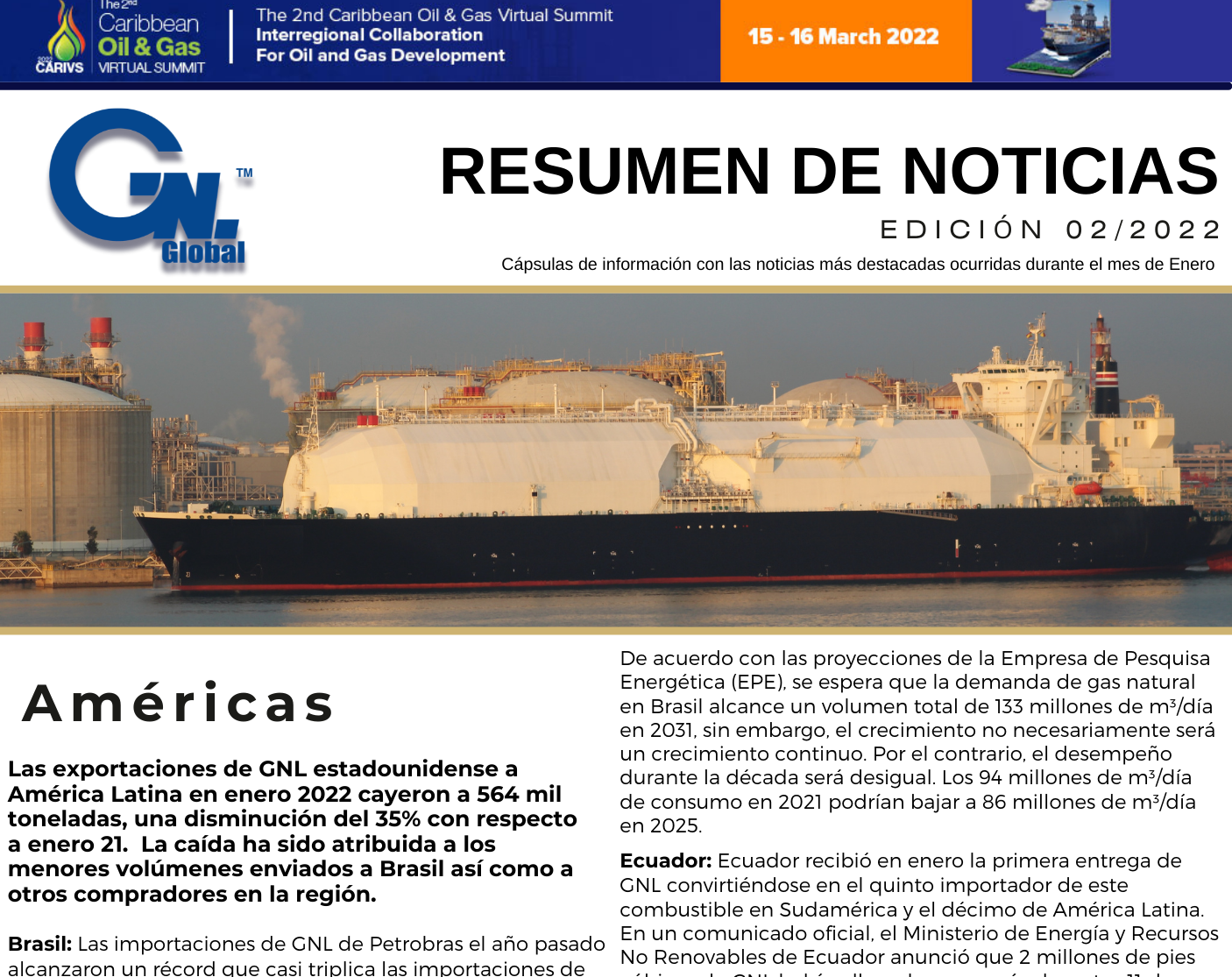 Resumen de Noticias. Edición Febrero 2022. GNL GLOBAL