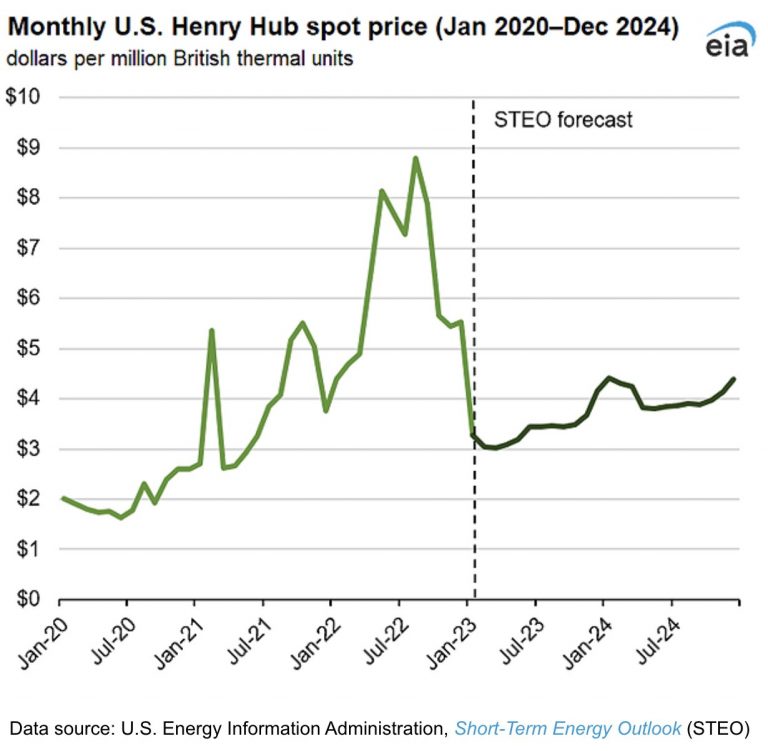 EIA: Precio spot del gas natural Henry Hub disminuyó un 41% en enero