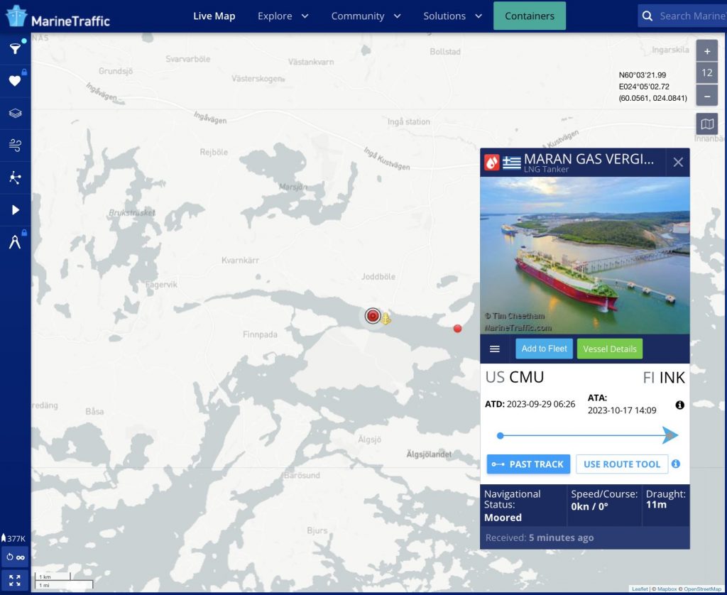 Terminal de Finlandia recibe el primer cargamento de GNL tras rotura del gasoducto
