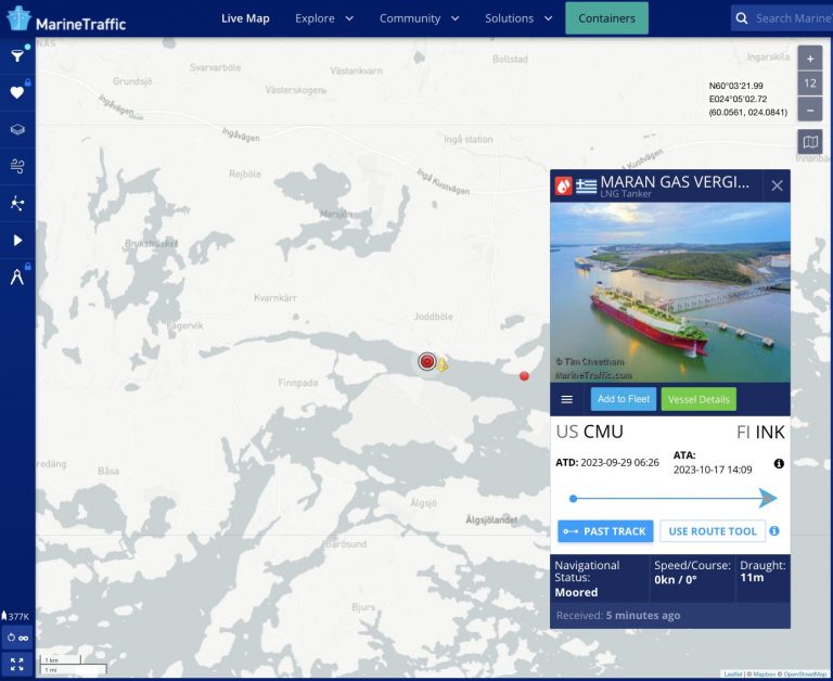 Terminal de Finlandia recibe el primer cargamento de GNL tras rotura del gasoducto