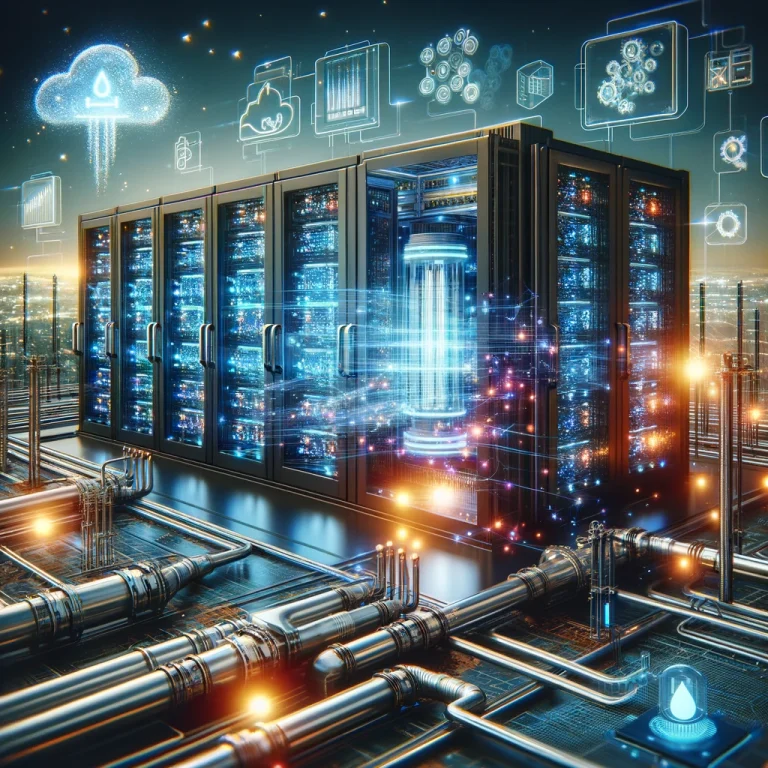 DALL·E 2024-05-07 14.31.29 - A modern energy infrastructure scene showing the use of natural gas in powering data centers and supporting technology developments. The image feature