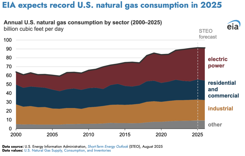 EIA prevé un consumo récord de gas natural en EE. UU. en 2025