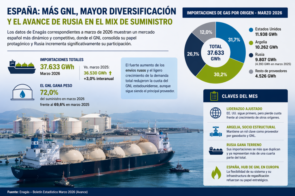 España aumenta las importaciones de GNL ruso en marzo