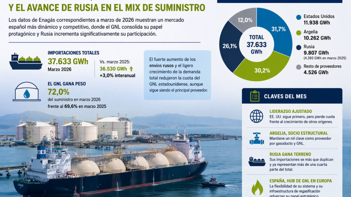 España aumenta las importaciones de GNL ruso en marzo