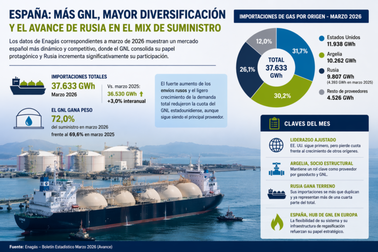 España aumenta las importaciones de GNL ruso en marzo