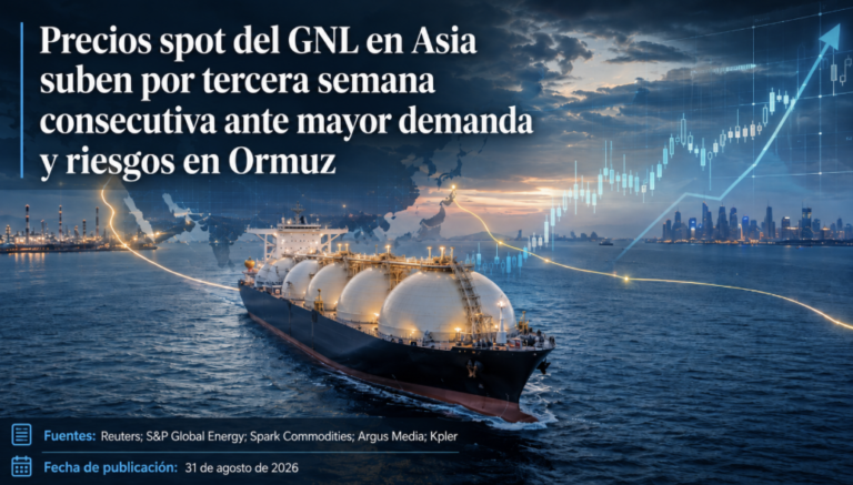 Precios spot del GNL en Asia suben por tercera semana consecutiva ante mayor demanda y riesgos en Ormuz
