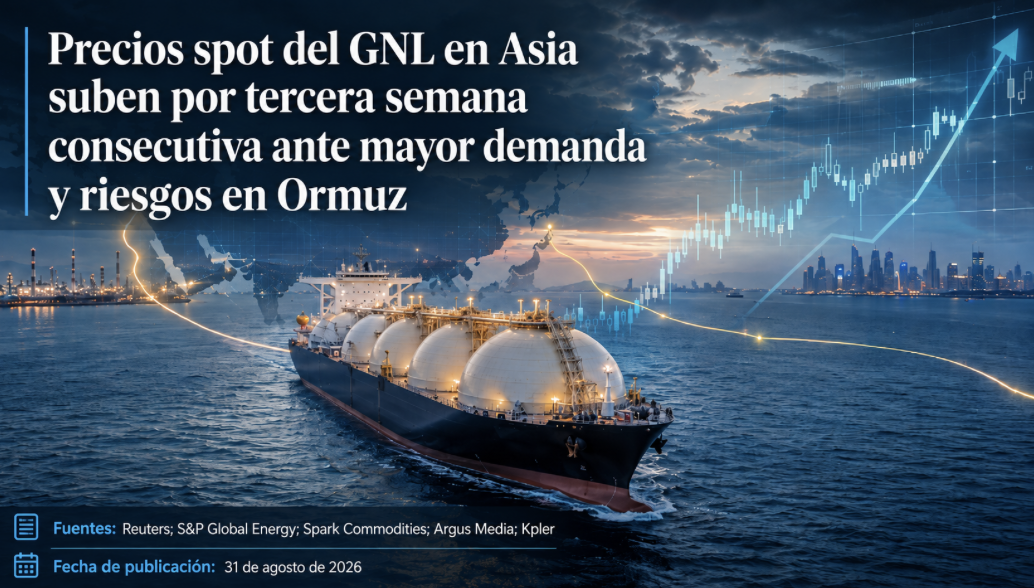 Precios spot del GNL en Asia suben por tercera semana consecutiva ante mayor demanda y riesgos en Ormuz