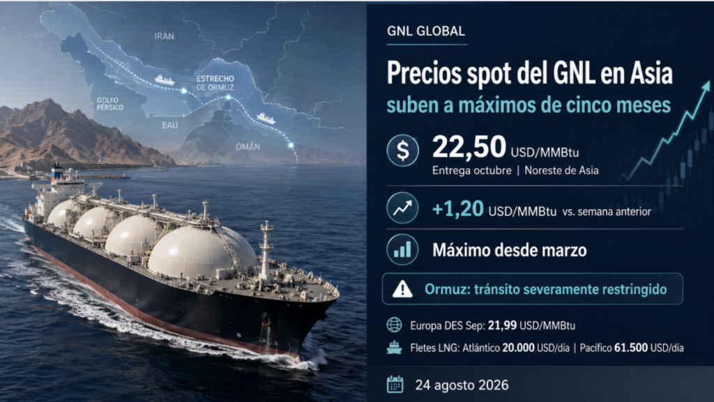 Precios spot del GNL en Asia suben a máximos de cinco meses ante el estancamiento sobre Ormuz
